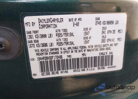 2002 Dodge Durango Sport z USA, uszkodzony, nr VIN 1B4HR38N32F172496